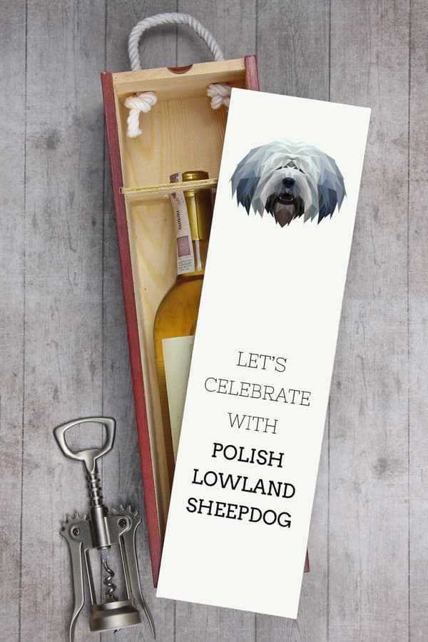 Polsk Lowland Sheepdog, PON - geometrisk æske med foto og inskription til Art-Dog vin