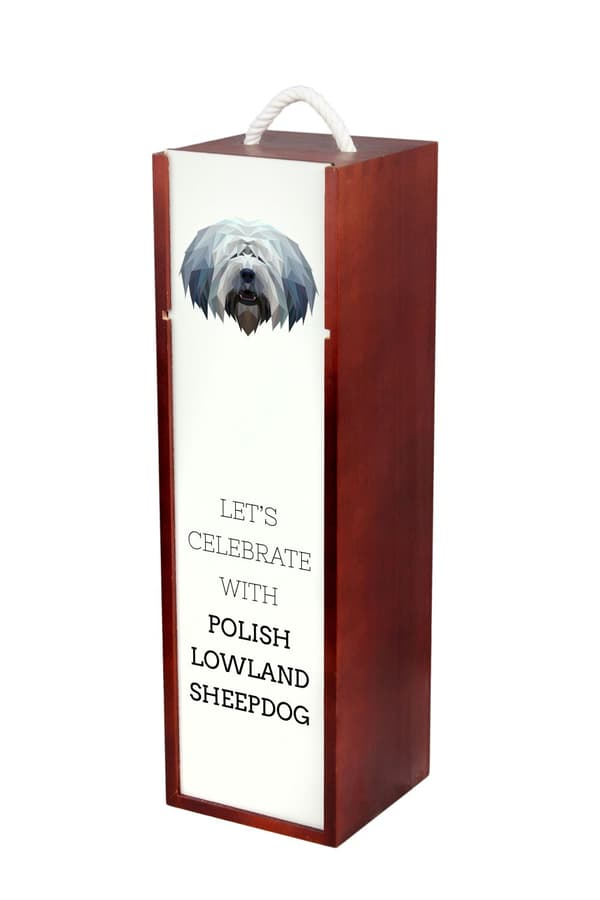 Polsk Lowland Sheepdog, PON - geometrisk æske med foto og inskription til Art-Dog vin