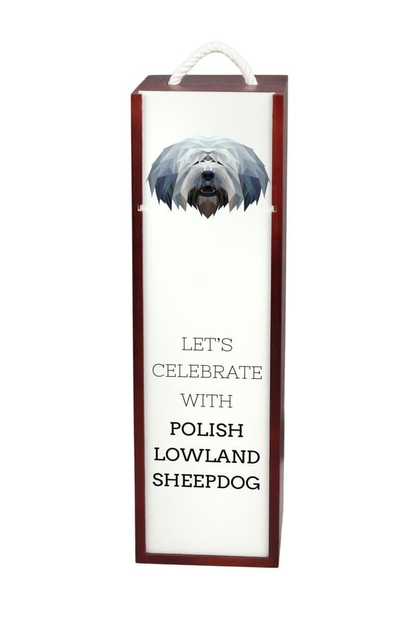 Polsk Lowland Sheepdog, PON - geometrisk æske med foto og inskription til Art-Dog vin