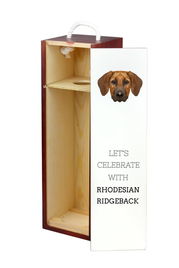 Rhodesian Ridgeback, afrikkalainen leijonakoira - geometrinen laatikko valokuvalla ja kirjoituksella viinille Art-Dog