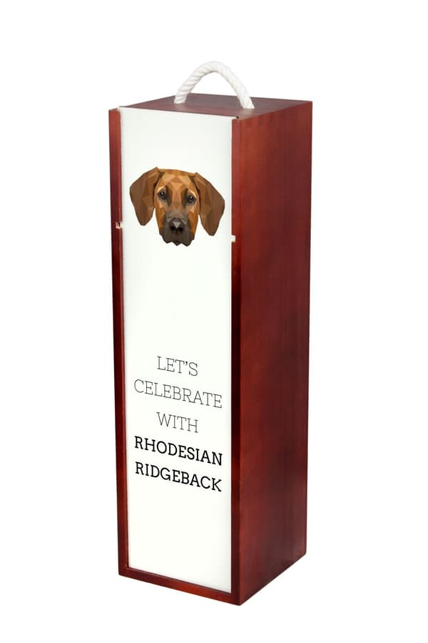 Rhodesian Ridgeback, afrikkalainen leijonakoira - geometrinen laatikko valokuvalla ja kirjoituksella viinille Art-Dog