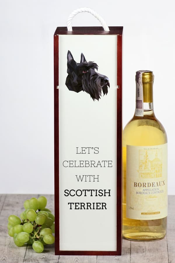 Skotsk terrier, Aberdeen Terrier - geometrisk låda med foto och inskription för vin av Art-Dog