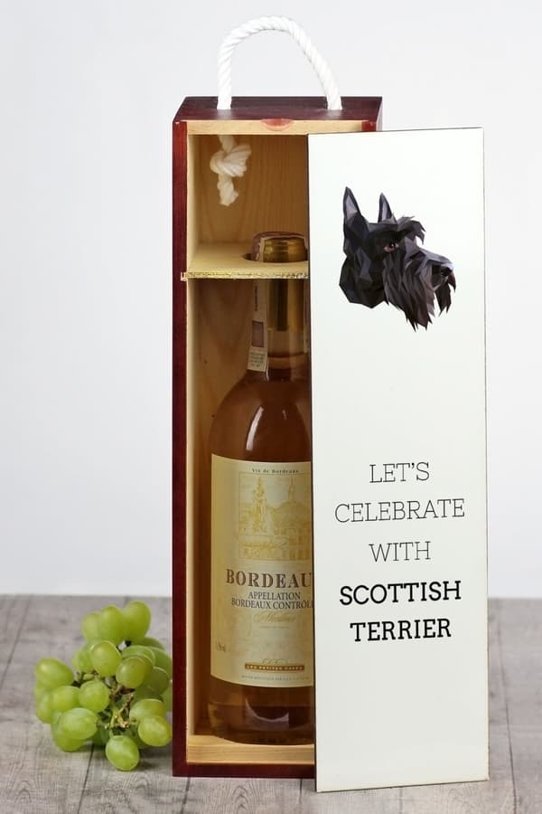Skotsk terrier, Aberdeen Terrier - geometrisk låda med foto och inskription för vin av Art-Dog
