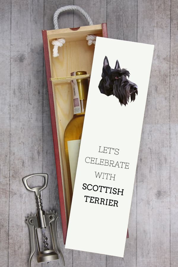 Skotsk terrier, Aberdeen Terrier - geometrisk låda med foto och inskription för vin av Art-Dog