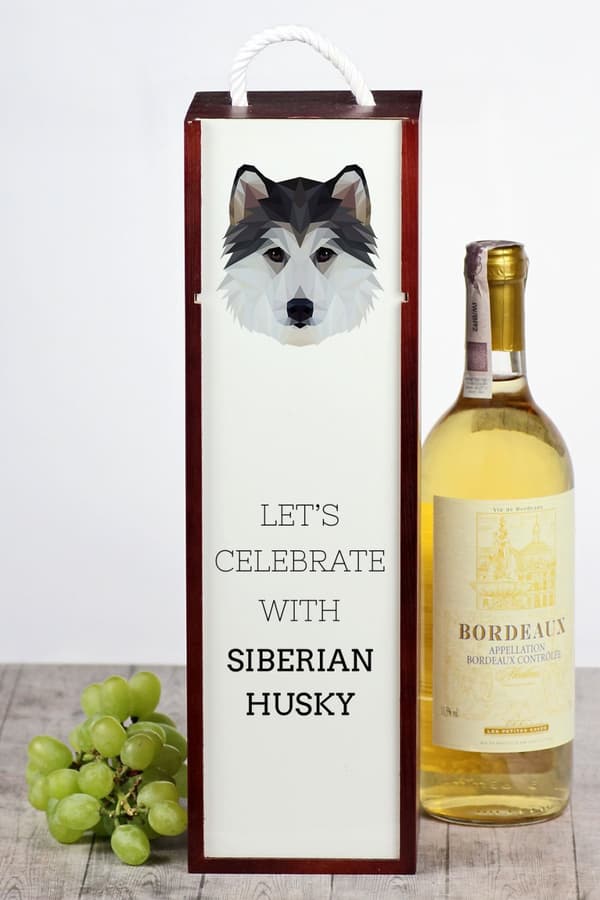 Siberian Husky, Siberian Husky - en geometrisk kasse med et foto og en inskription til vin af Art-Dog