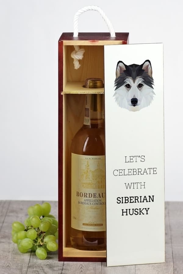 Siberian Husky, Siberian Husky - en geometrisk kasse med et foto og en inskription til vin af Art-Dog