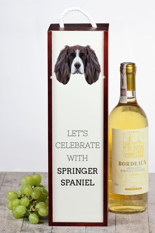 Engelsk Springer Spaniel - en geometrisk låda med ett foto och en inskription för Art-Dog-vin