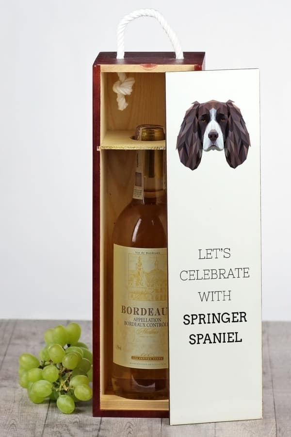 Engelsk Springer Spaniel - en geometrisk låda med ett foto och en inskription för Art-Dog-vin