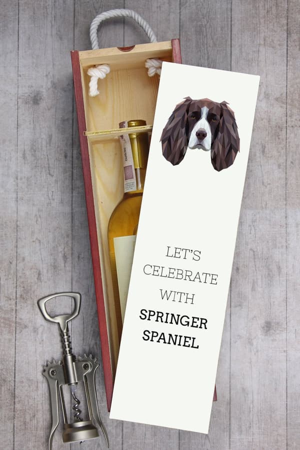 Engelsk Springer Spaniel - en geometrisk låda med ett foto och en inskription för Art-Dog-vin