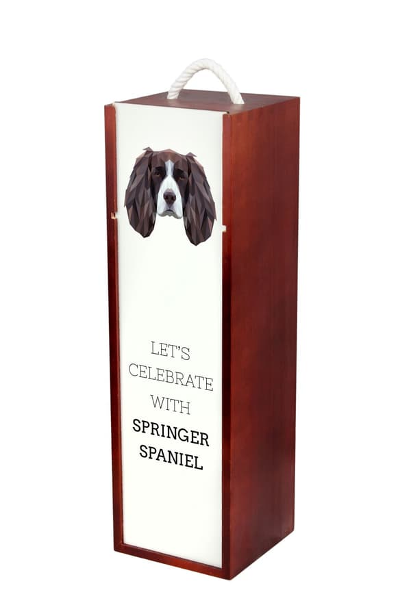 Engelsk Springer Spaniel - en geometrisk låda med ett foto och en inskription för Art-Dog-vin