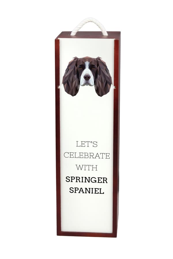 Engelsk Springer Spaniel - en geometrisk æske med et foto og en inskription til Art-Dog vin
