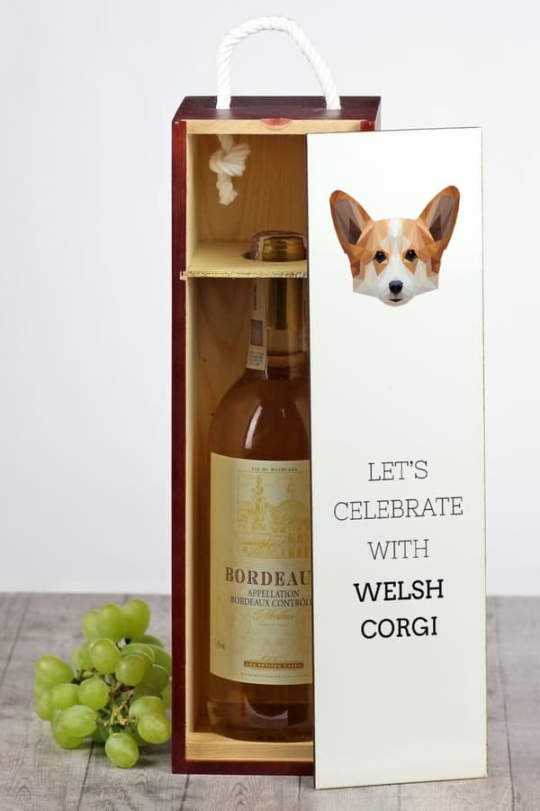 Pembroke Welsh Corgi - en geometrisk æske med et foto og en inskription for vin af Art-Dog
