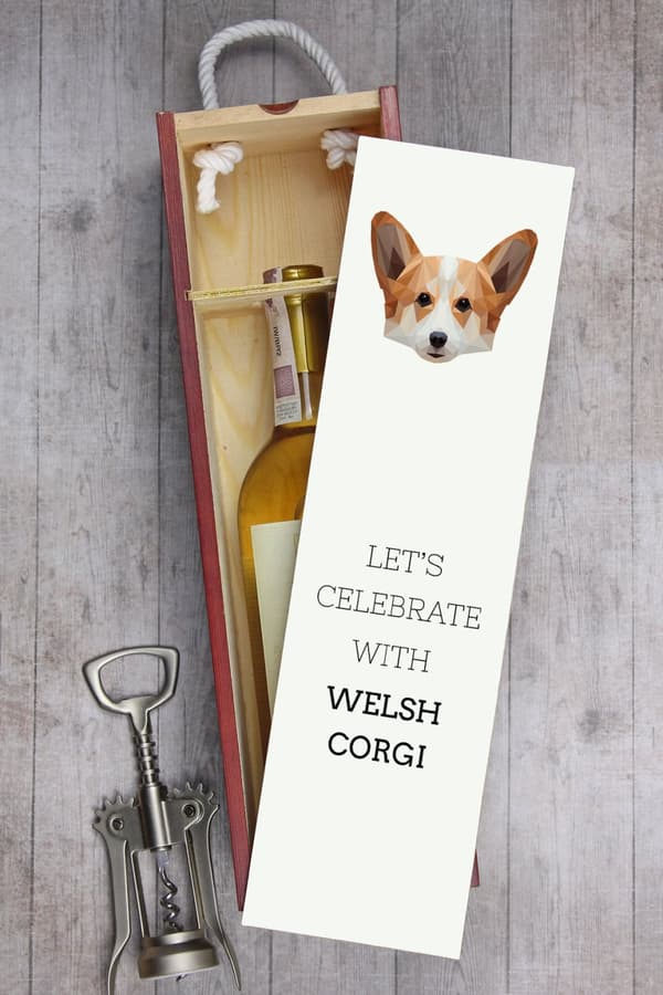 Pembroke Welsh Corgi - en geometrisk æske med et foto og en inskription for vin af Art-Dog