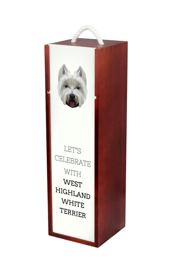 West Highland White Terrier, Westie - en geometrisk kasse med et foto og en inskription til Art-Dog vin