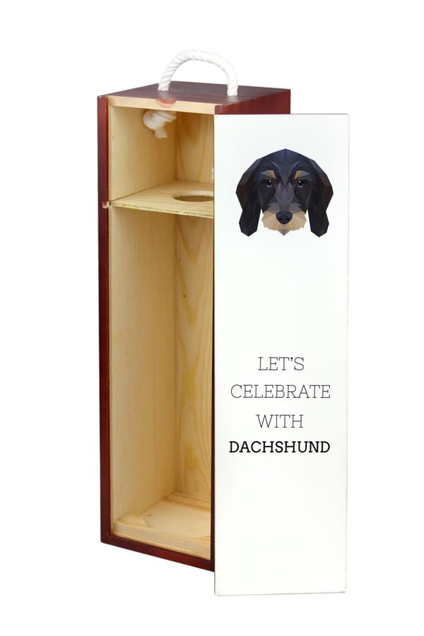 Wirehaired Teckel - geometrisk låda med foto och inskription för vin av Art-Dog