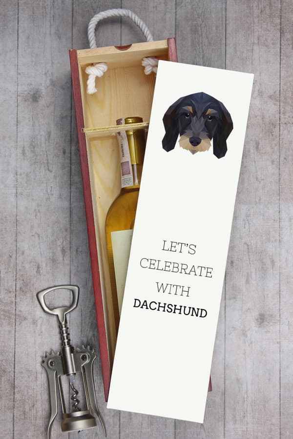 Wirehaired Teckel - geometrisk låda med foto och inskription för vin av Art-Dog
