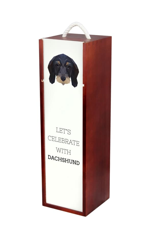 Wirehaired Teckel - geometrisk låda med foto och inskription för vin av Art-Dog