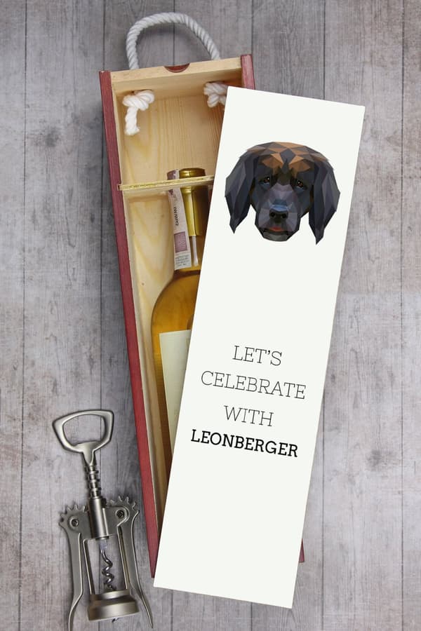Leonberger - en geometrisk æske med et foto og en inskription til Art-Dog vin