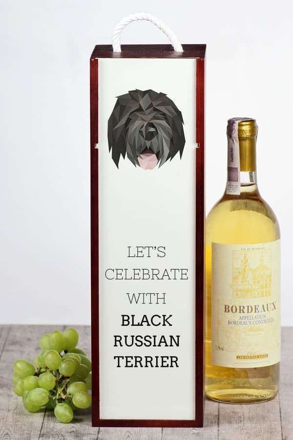 Russian Black Terrier - en geometrisk låda med ett foto och en inskription för vin av Art-Dog