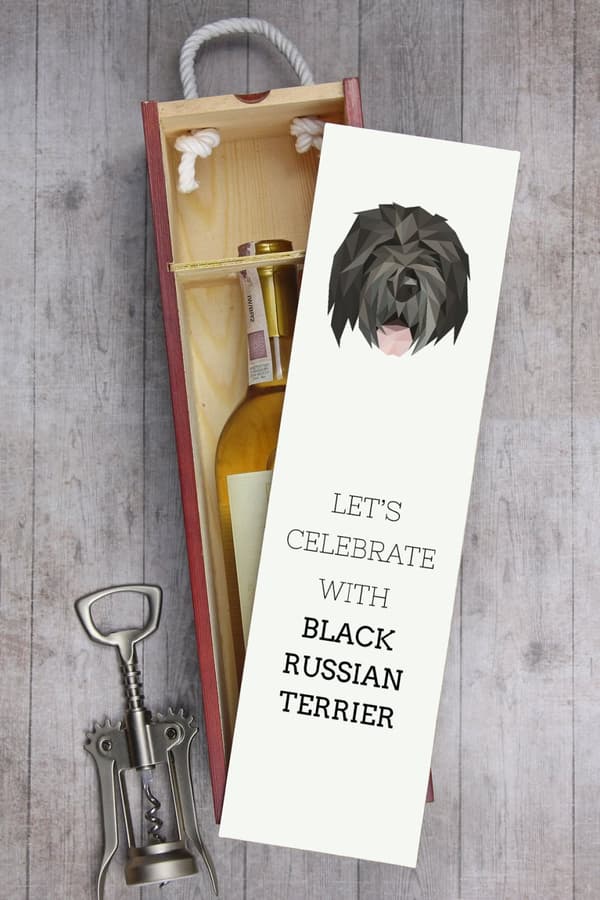 Russian Black Terrier - en geometrisk låda med ett foto och en inskription för vin av Art-Dog