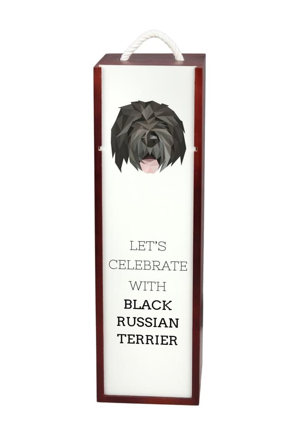 Russian Black Terrier - en geometrisk låda med ett foto och en inskription för vin av Art-Dog