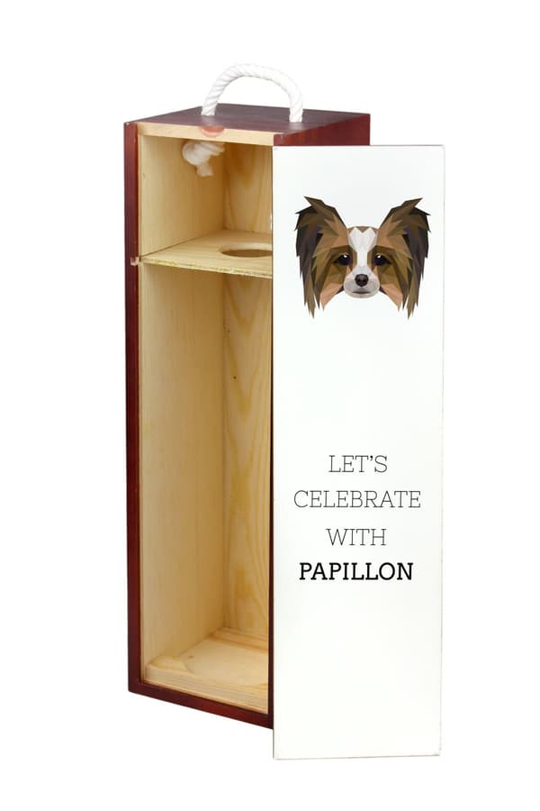 Papillon, Continental Spaniel - geometrisk æske med foto og inskription til vin af Art-Dog