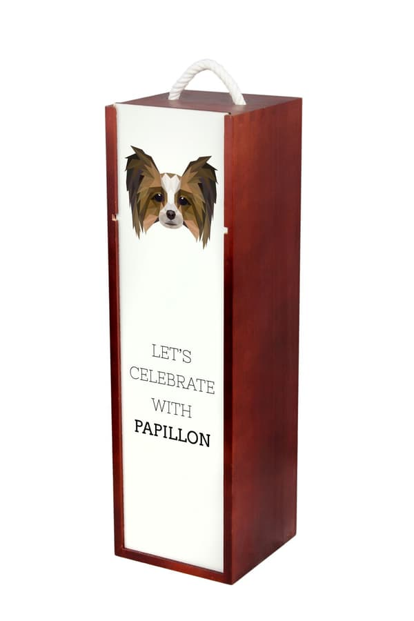 Papillon, Continental Spaniel - geometrisk æske med foto og inskription til vin af Art-Dog