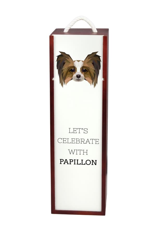 Papillon, Continental Spaniel - geometrisk æske med foto og inskription til vin af Art-Dog