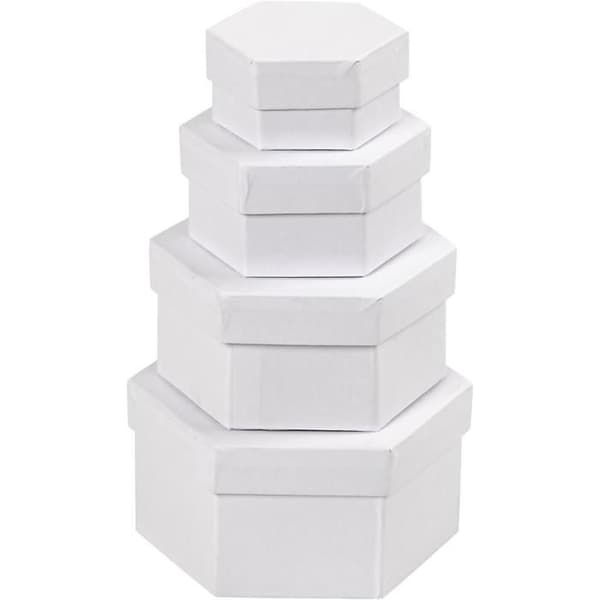 Hexagonala vita kartonger - Set med 4 delar - Ref 264070