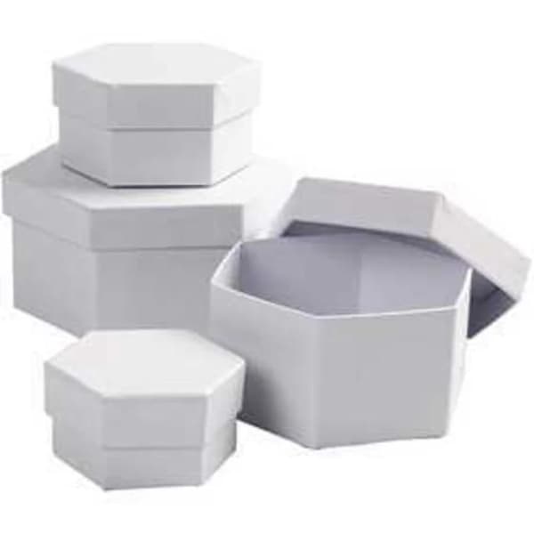 Hexagonala vita kartonger - Set med 4 delar - Ref 264070
