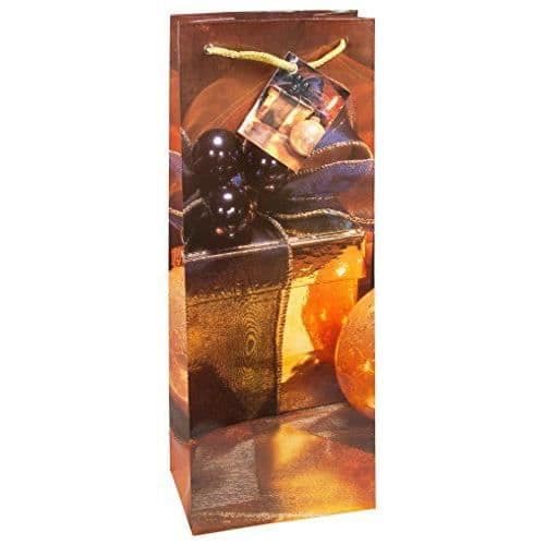 Presentpåse för vinflaskor - TSI - Julmönster 7 - Paket med 12 - Röd - 362 x 124 x 76 mm