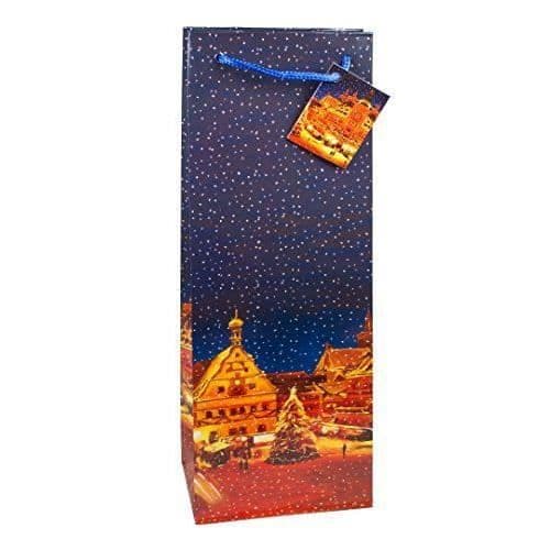 Presentpåse för vinflaskor - TSI - Julmönster 7 - Paket med 12 - Röd - 362 x 124 x 76 mm