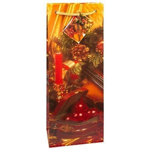 Presentpåse för vinflaskor - TSI - Julmönster 7 - Paket med 12 - Röd - 362 x 124 x 76 mm