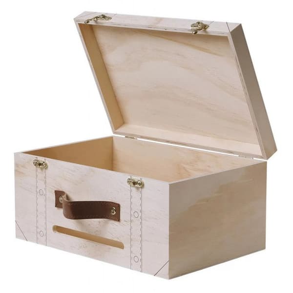 Urna - Trä - Resväska - 30x20x15cm - Att dekorera - Handtag i konstläder