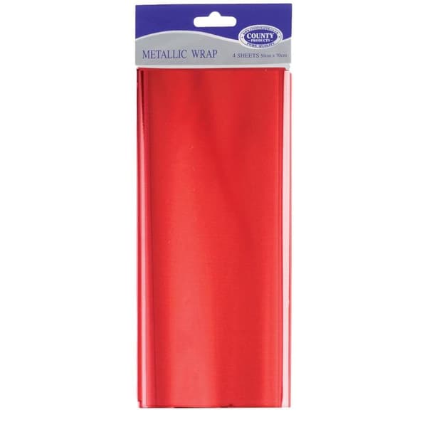 County Stationery Metallic Wrapping Paper Sheets (Pack Of 48) Red 70cm x 50cm