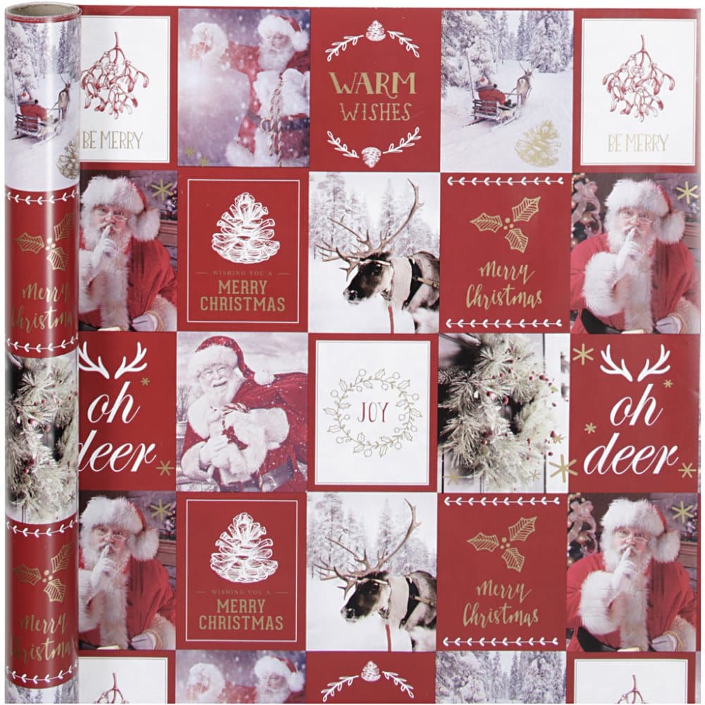 Presentpapper, guld, röd, julmotiv, B: 50 cm, 80 g, 3 m/ 1 rl.