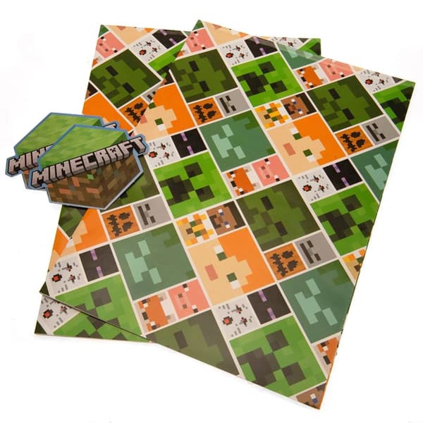 Minecraft Gift Wrap Sheets (Pack of 2) Green/Orange/Grey One Size