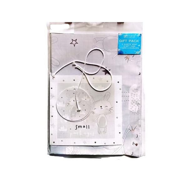Giftmaker Teddy Bear Gift Wrap And Card Set (Pack of 5) Light Grey/White S