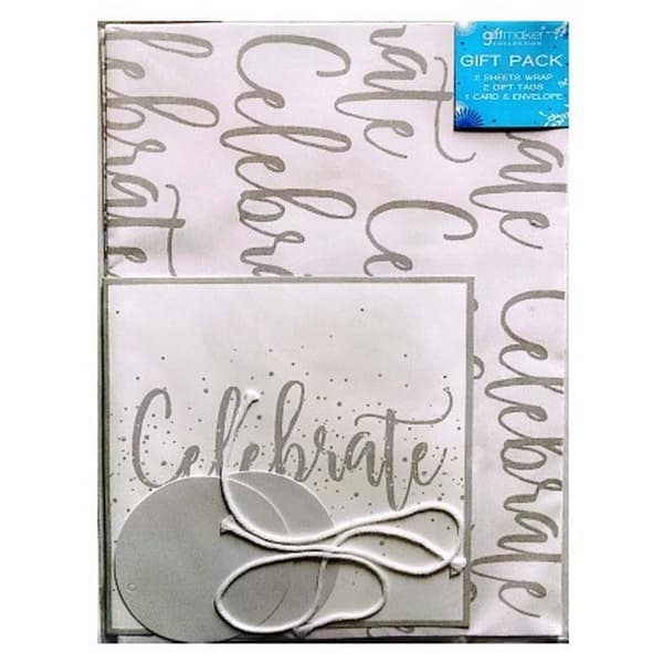 Giftmaker Celebration Gift Wrap And Card Set (Pack of 5) White/Grey One Size