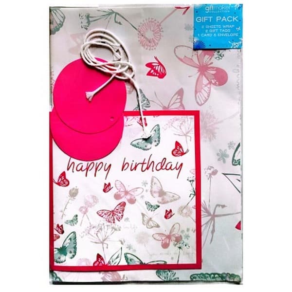 Giftmaker Happy Birthday Gift Wrap And Card Set (Pack of 5) White/Multicoloured One Size