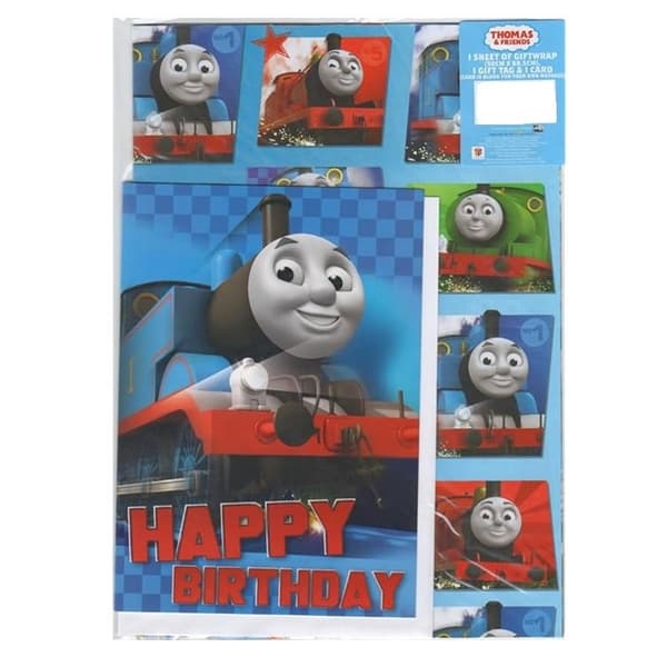 Thomas And Friends Gift Wrap And Card Set Blue/Red One Size
