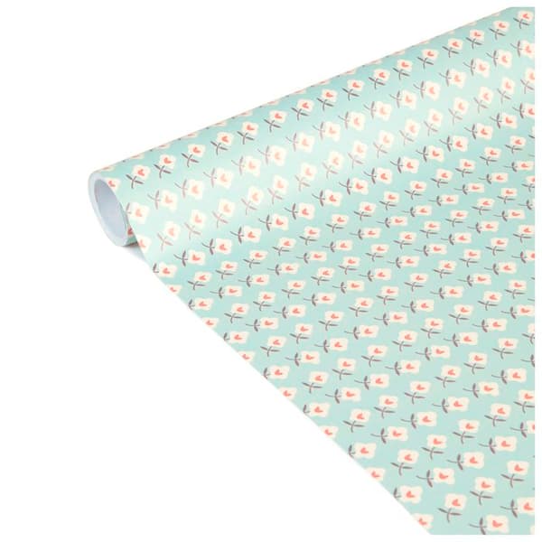 Presentpapper - Clairefontaine - Tiny Rolls - Blå blommor - 5m x 35cm - 80g/m²