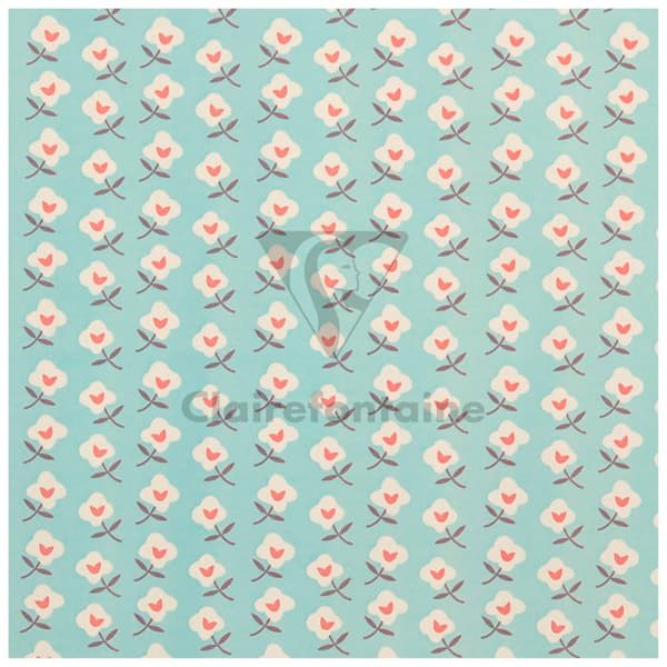 Presentpapper - Clairefontaine - Tiny Rolls - Blå blommor - 5m x 35cm - 80g/m²