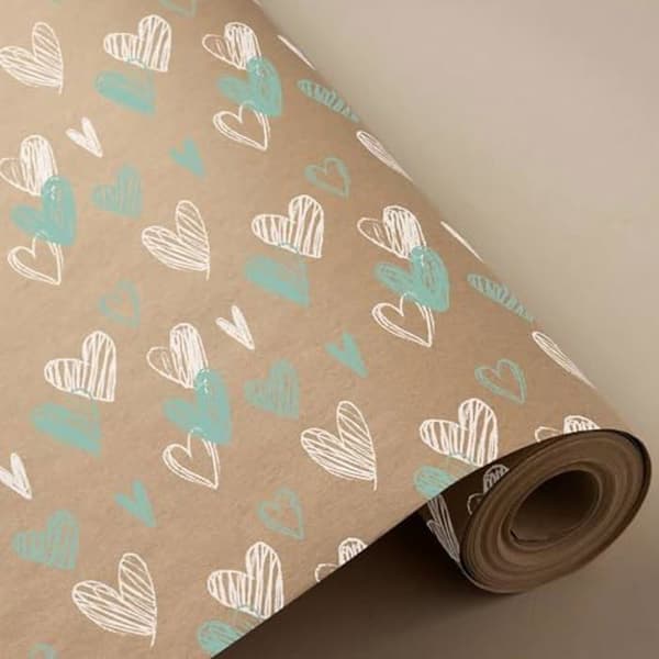 Rulle med presentpapper - PRYSE - Eco Kraft Hearts - 62 cm - 95 m - Brun