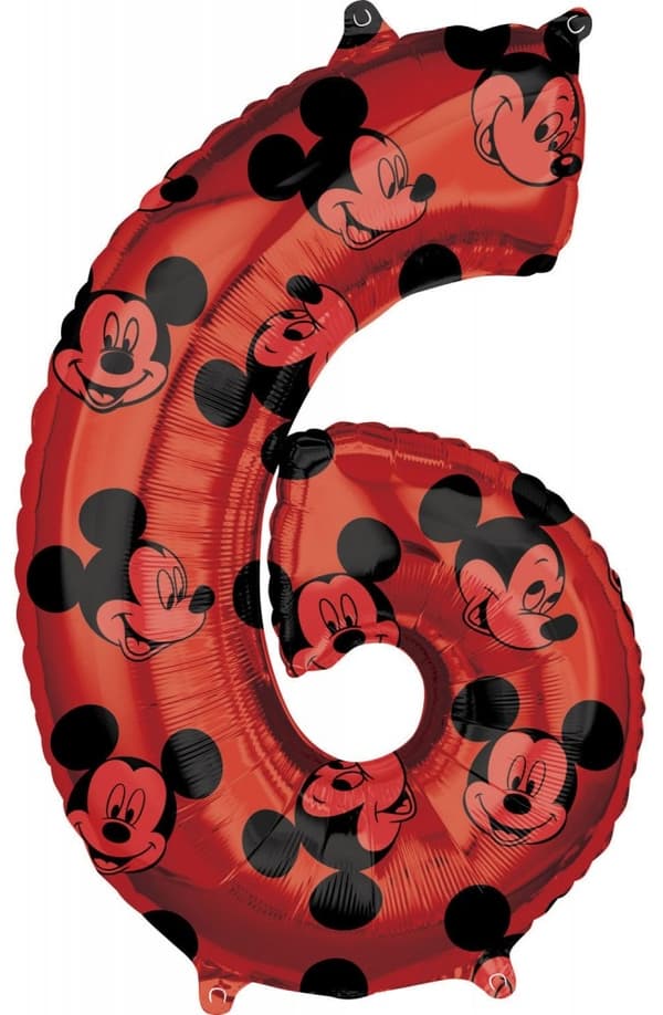 Disney Musse Pigg Röd folieballong nummer 6, 66 cm - Perfekt för kalaset!