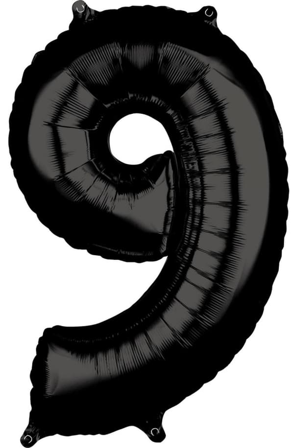 Number Black Number 9 Folieballong 66x43 cm - Perfekt för Födelsedagsfirande!