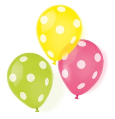 Färgade Prickiga Ballonger, 6-Pack, 9 tum (22,8 cm)
