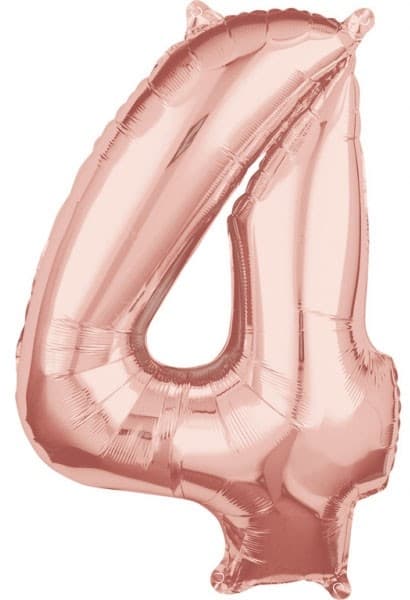 Rosa Guld Nummer Folieballong 4, 66x45 cm