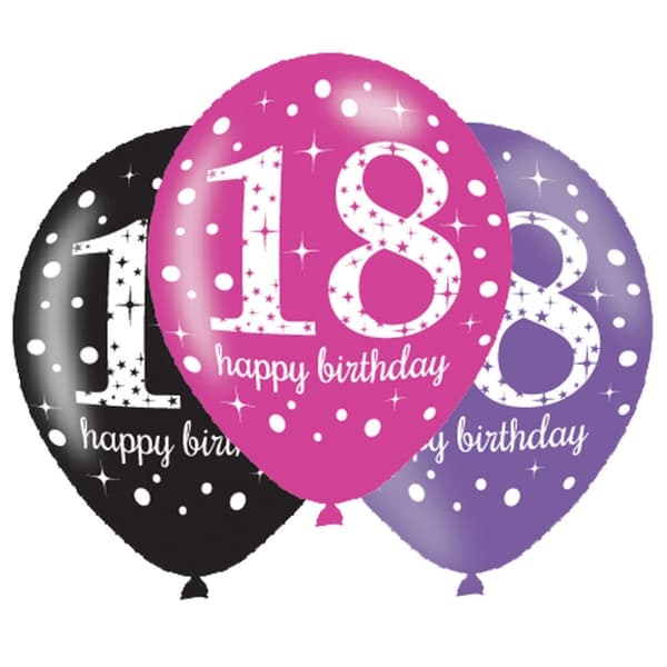 Glad födelsedag Pink Happy Birthday 18 ballonger, 6-delars set, 11 tum (27,5 cm)