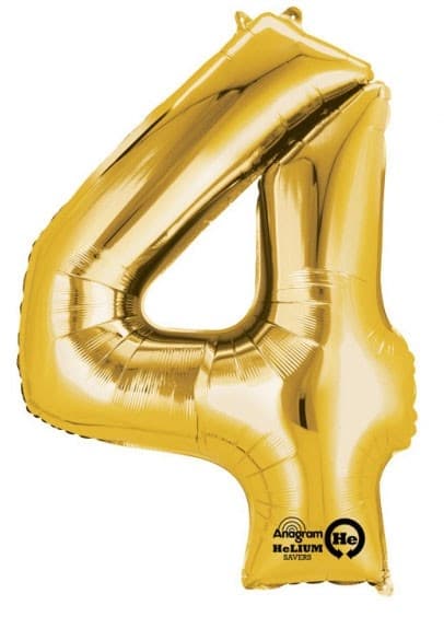 Nummer Guld, Gigantisk Nummer 4 Folieballong 91*60 cm